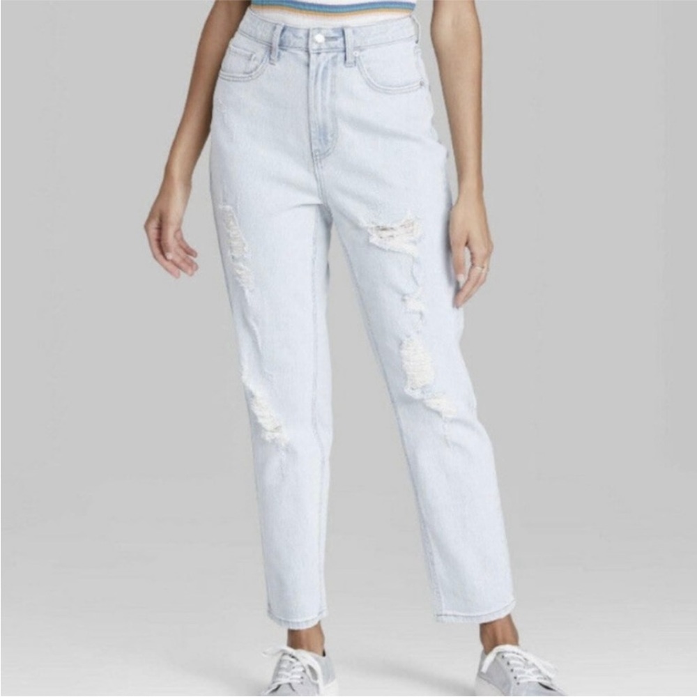Wild Fable Distressed Light Blue Denim Highest Rise Mom Jeans